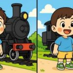 IQ-teszt: találj 3 különbséget a képen, amelyen egy fiú látható egy gőzmozdony mellett 29 s alatt. IQ-teszt: találj 3 különbséget a képen, amelyen egy fiú látható